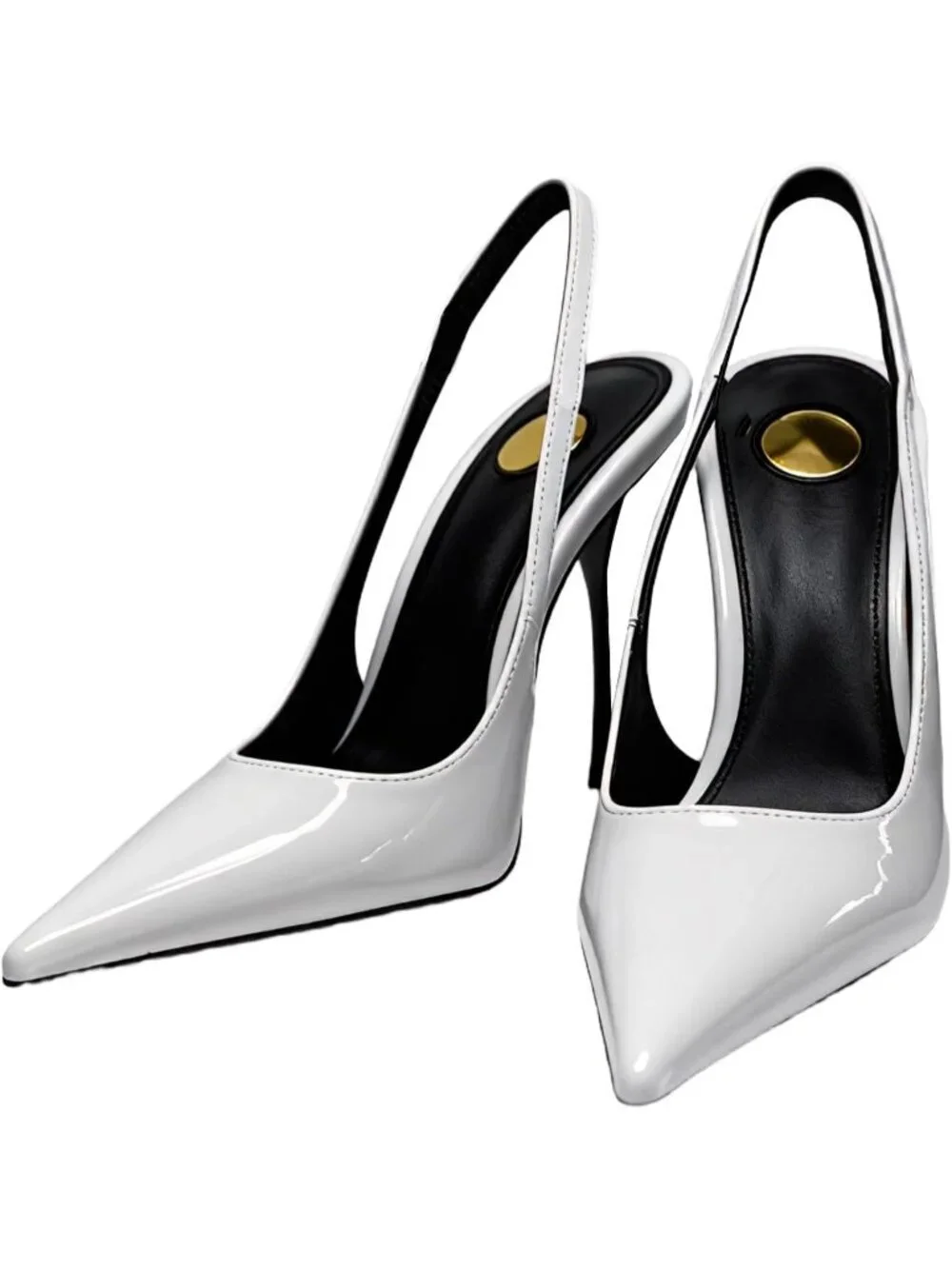 Women’s White Pointed Toe Slingback Pumps Patent Leather Stiletto Heel Shoes